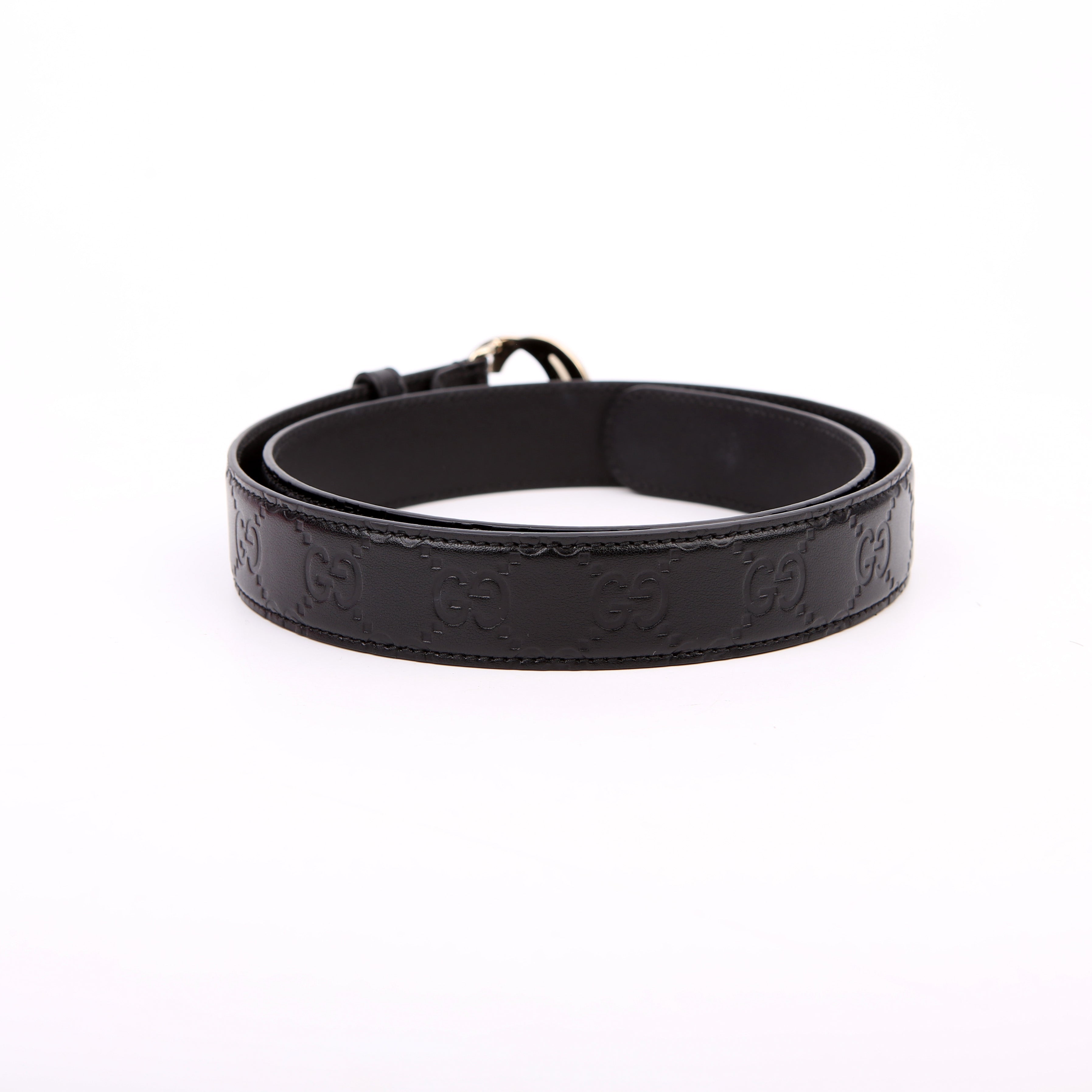 813008 Interlocking GG Leather Belt Size 80/32 Black