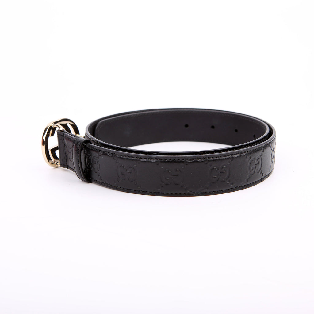 813008 Interlocking GG Leather Belt Size 80/32 Black
