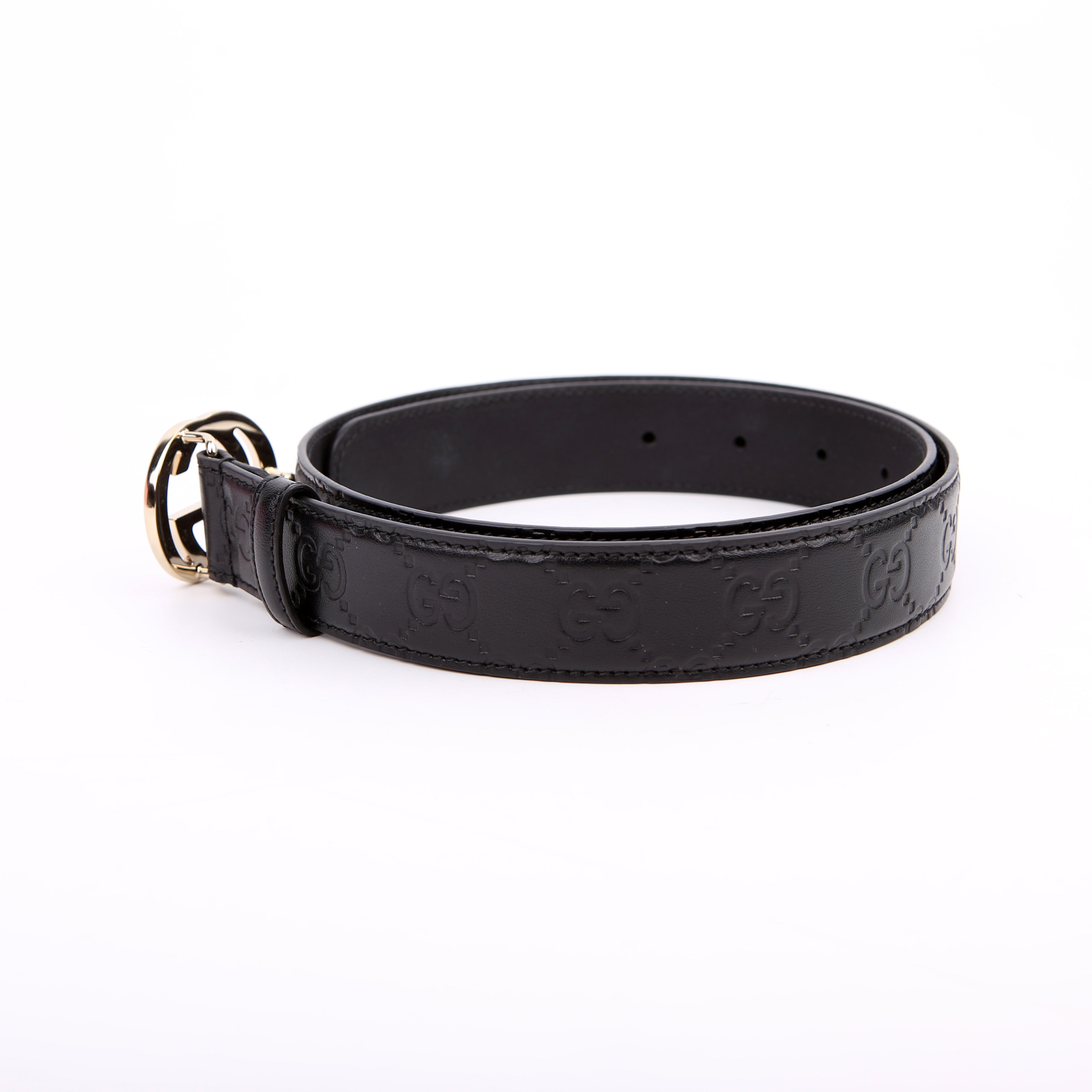 813008 Interlocking GG Leather Belt Size 80/32 Black