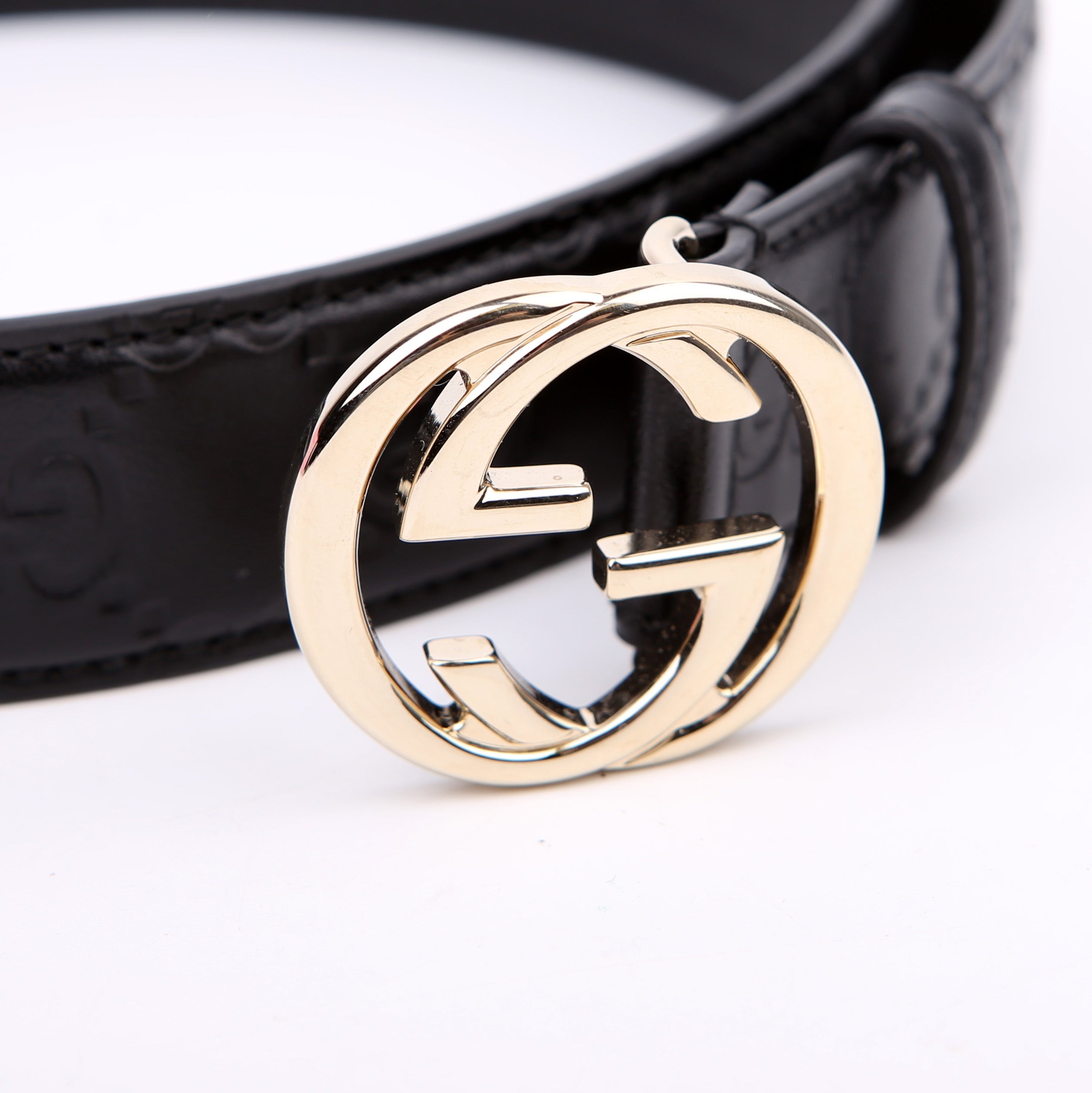 813008 Interlocking GG Leather Belt Size 80/32 Black