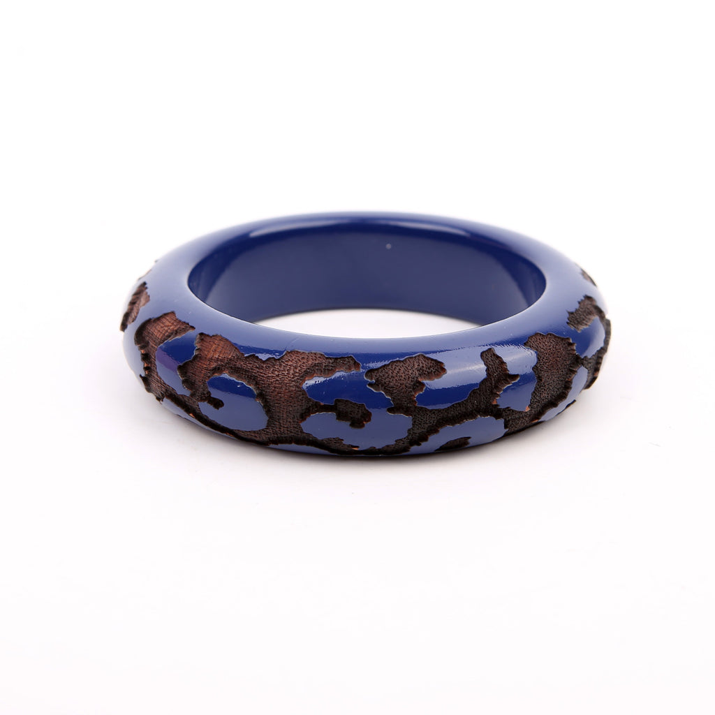 Leomonogram Lacquer/Wood Bangle Wide Bracelet Navy