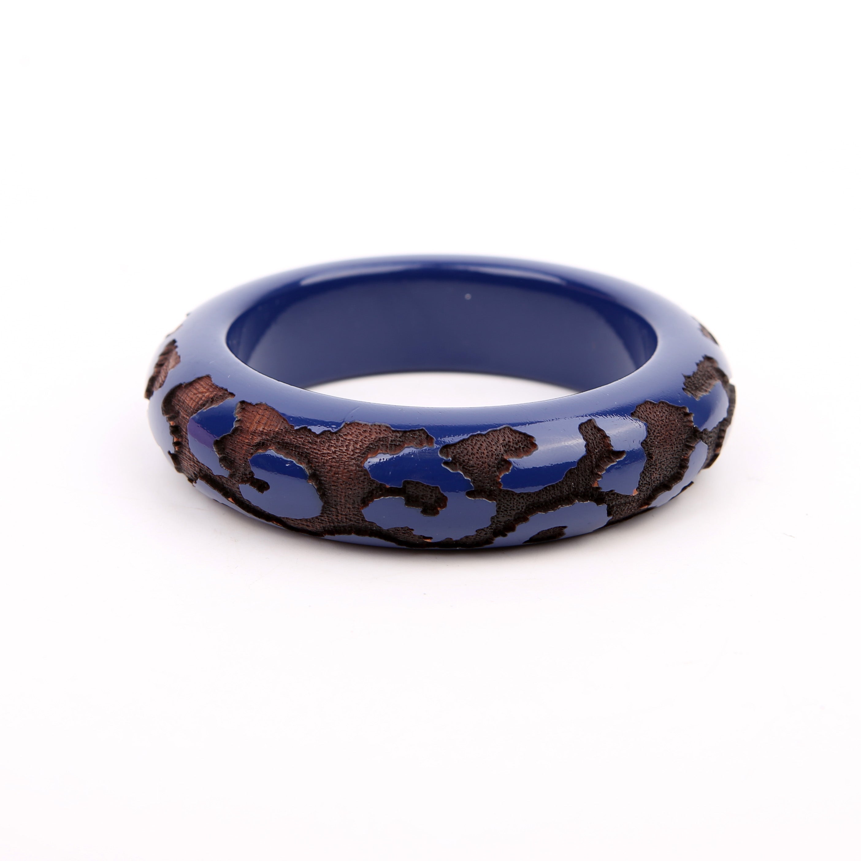 Leomonogram Lacquer/Wood Bangle Wide Bracelet Navy