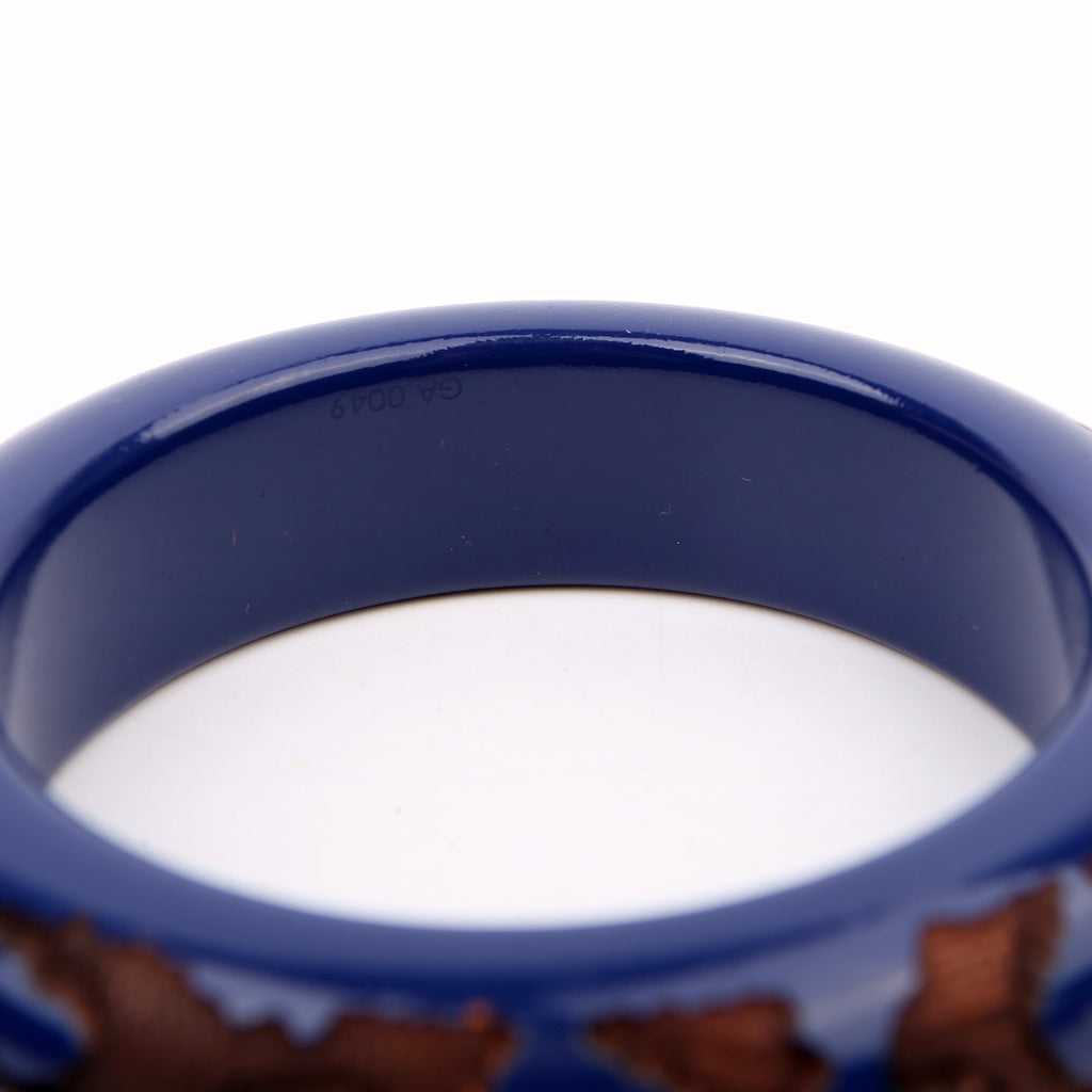 Leomonogram Lacquer/Wood Bangle Wide Bracelet Navy