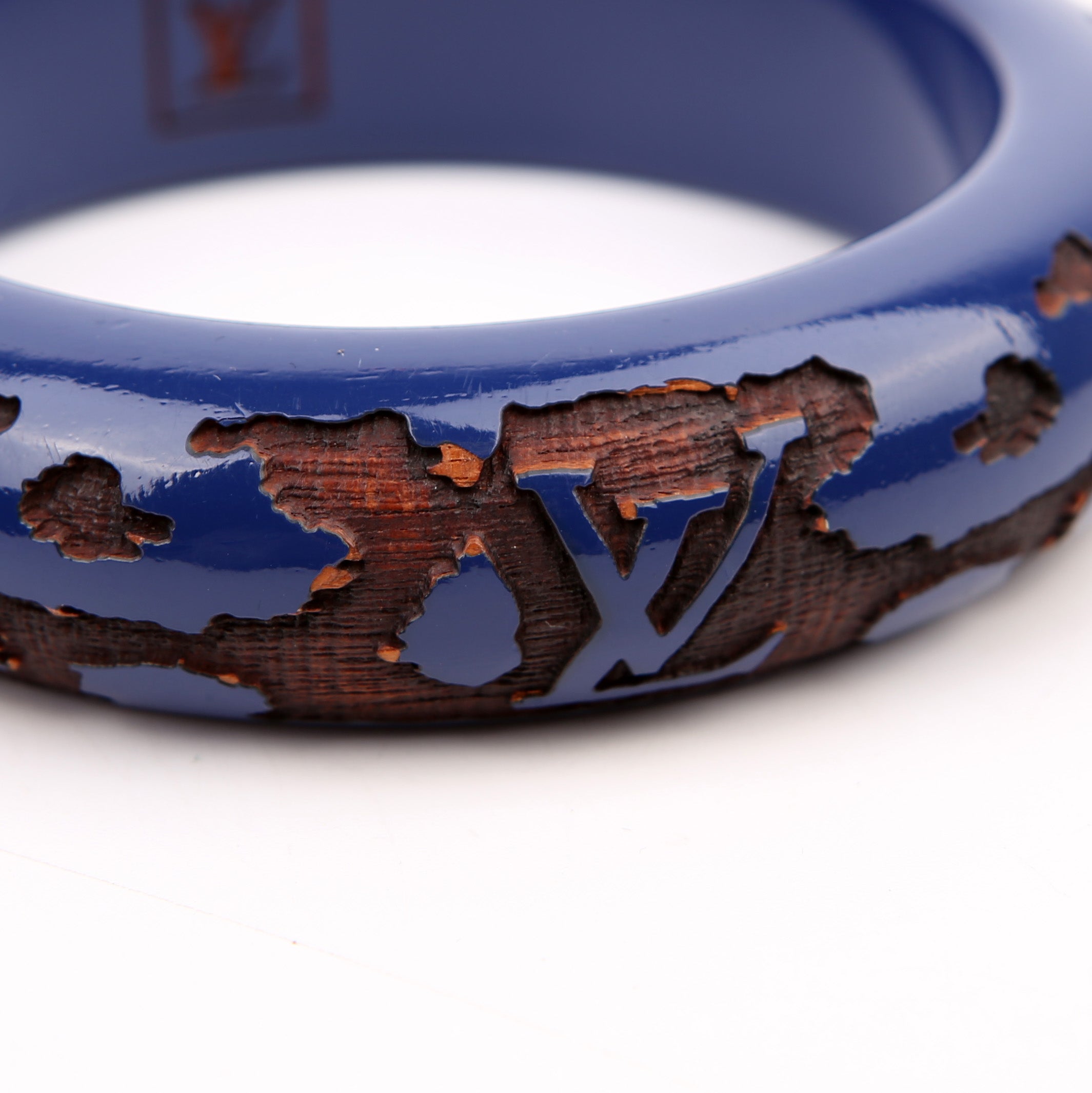 Leomonogram Lacquer/Wood Bangle Wide Bracelet Navy