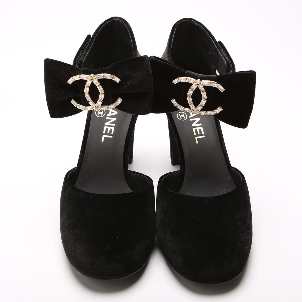 Mary - Jane Velvet Bow Pumps Size 36.5 Black