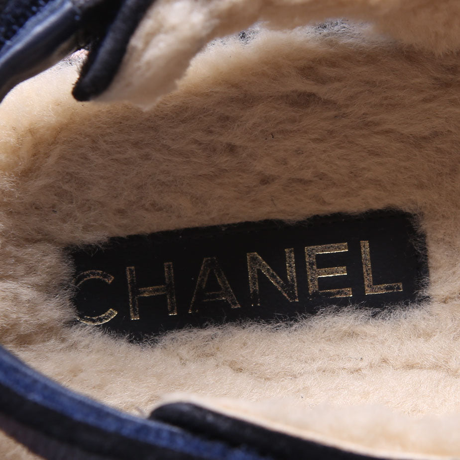 CC Dad Sandals Calfskin Hair/Shearling Size 40 Navy/Black