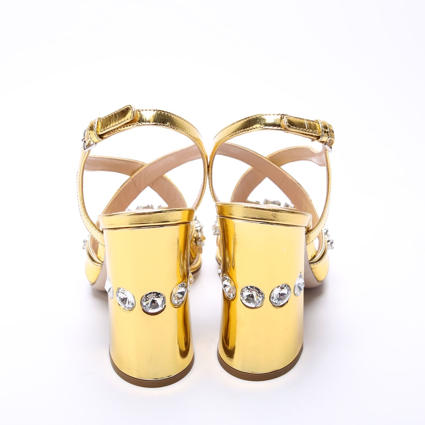 Crystal Embellished Block Heel Sandals Size 37 Gold