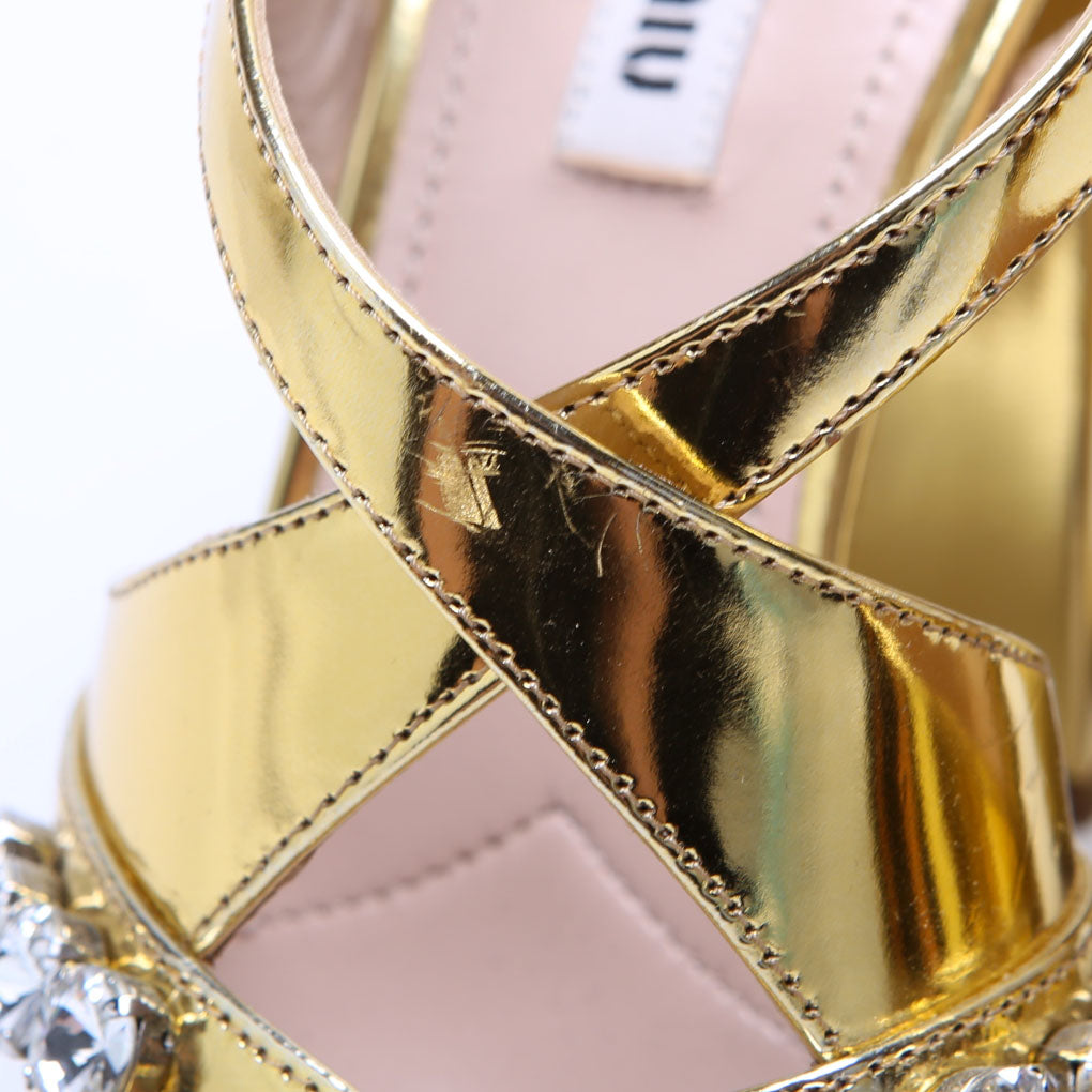 Crystal Embellished Block Heel Sandals Size 37 Gold