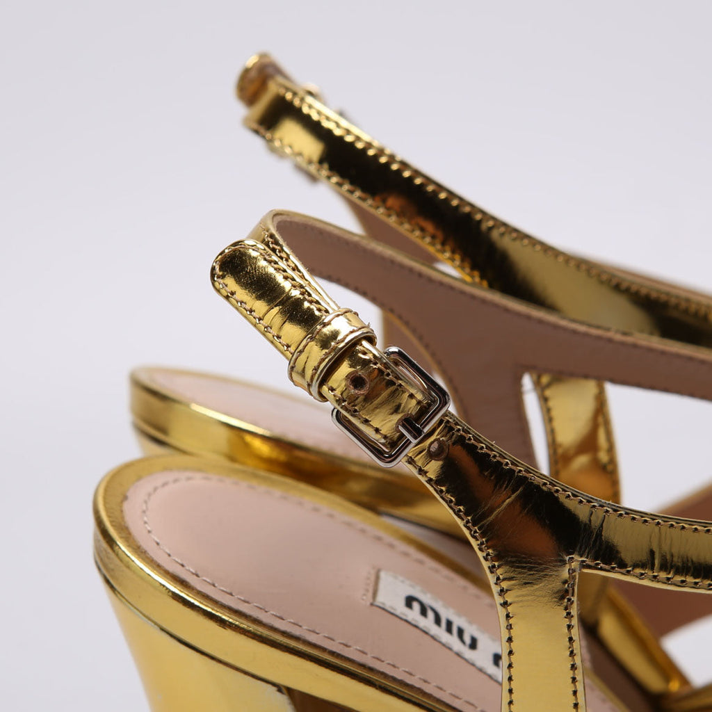 Crystal Embellished Block Heel Sandals Size 37 Gold