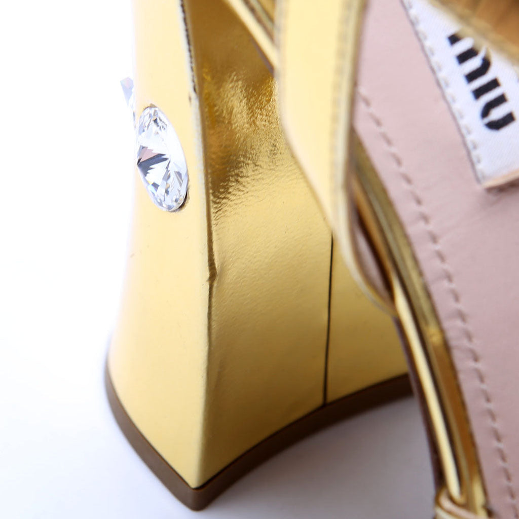 Crystal Embellished Block Heel Sandals Size 37 Gold