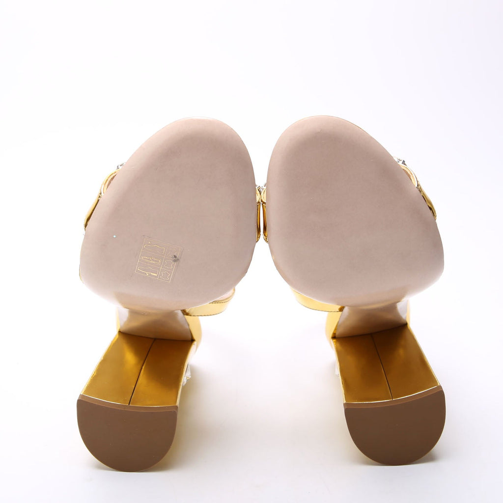 Crystal Embellished Block Heel Sandals Size 37 Gold