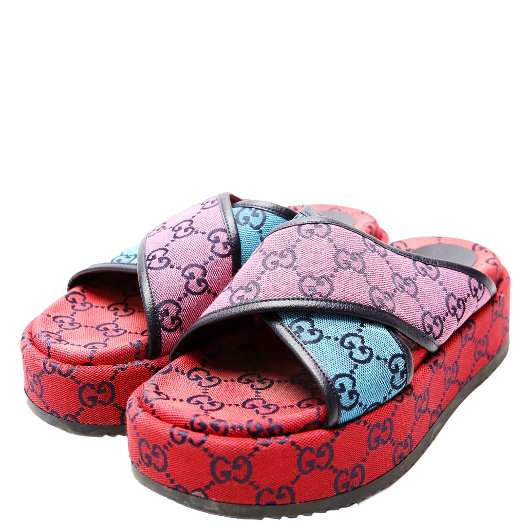 GG Canvas Crisscross Platform Sandal Size 37 Multicolor