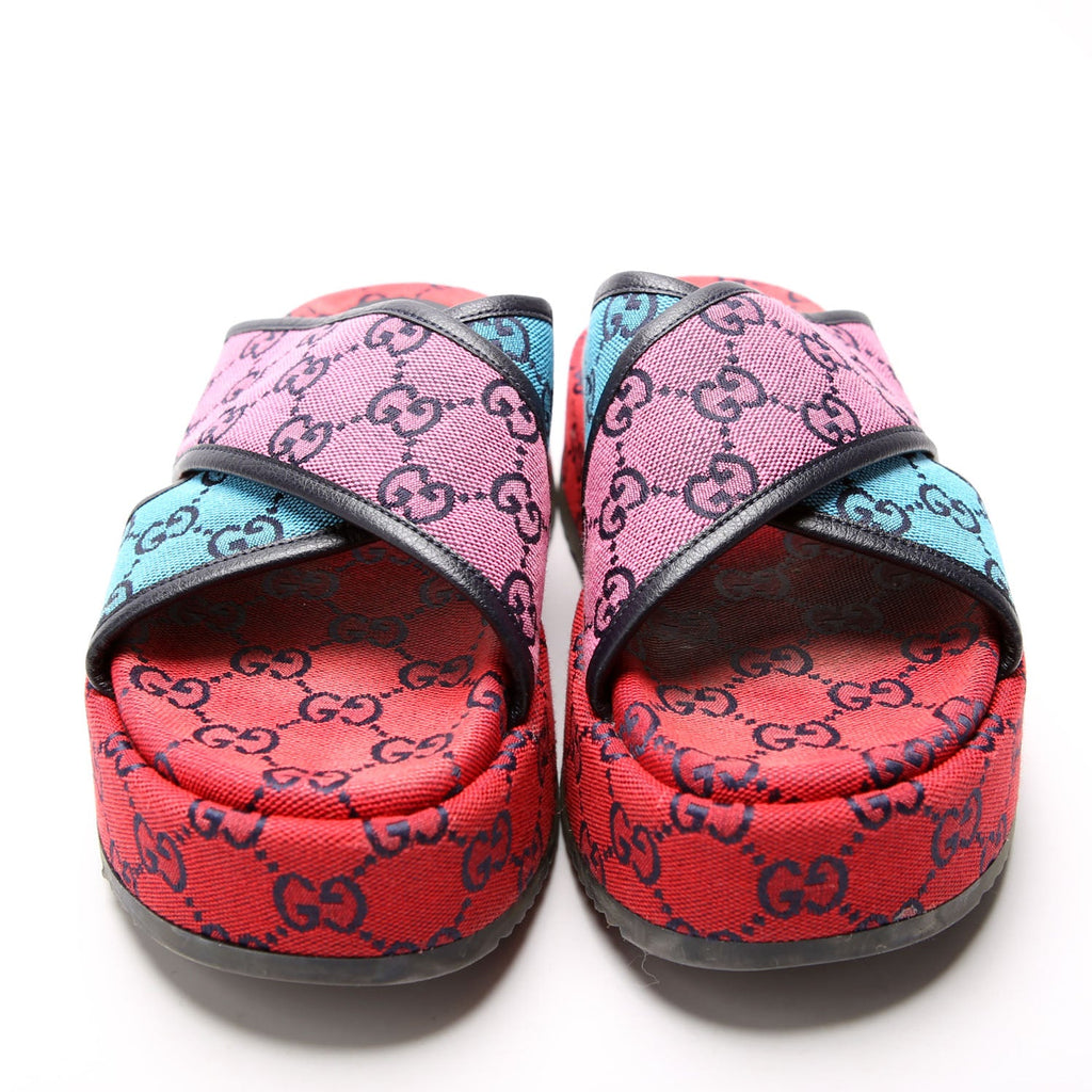 GG Canvas Crisscross Platform Sandal Size 37 Multicolor
