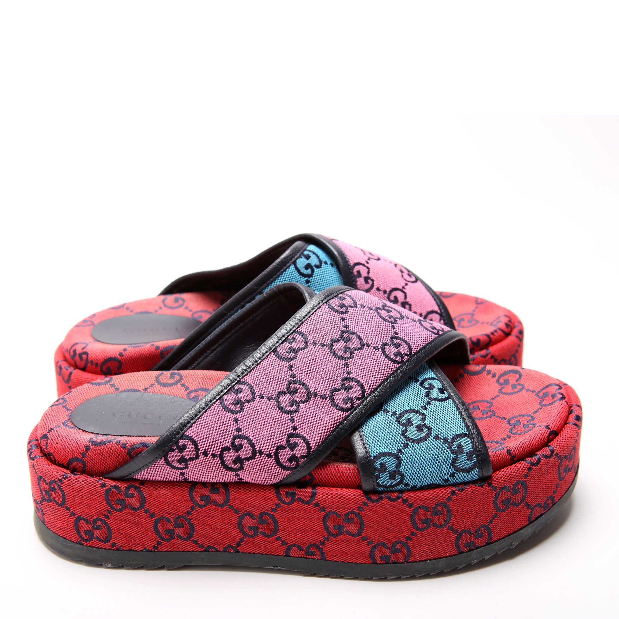 GG Canvas Crisscross Platform Sandal Size 37 Multicolor
