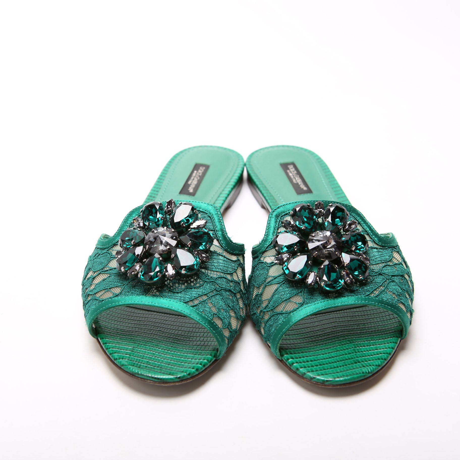 Bianca Lace Crystal Flats Size 37.5 Green