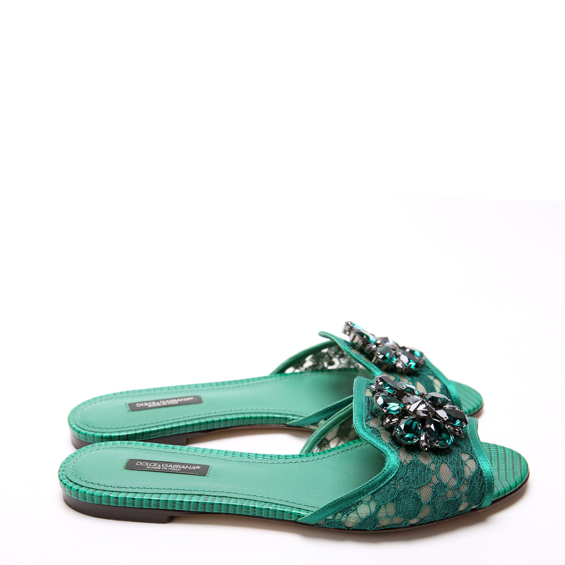 Bianca Lace Crystal Flats Size 37.5 Green