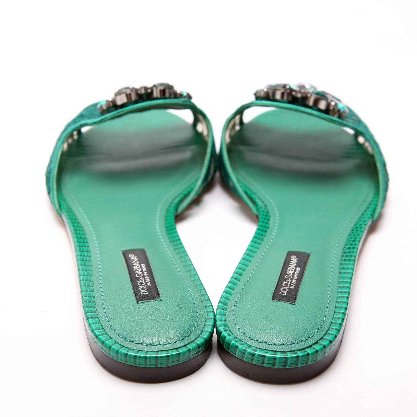 Bianca Lace Crystal Flats Size 37.5 Green