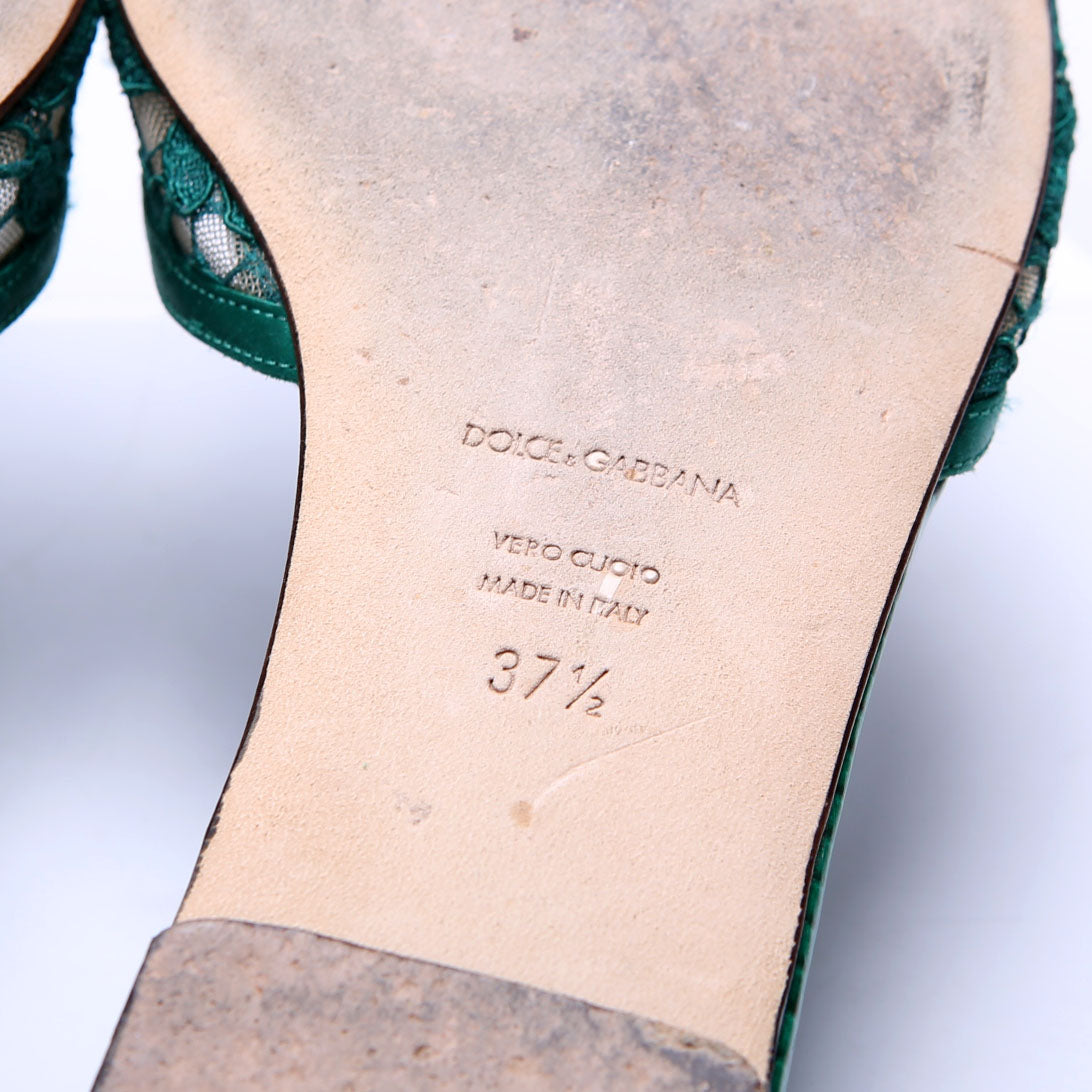 Bianca Lace Crystal Flats Size 37.5 Green