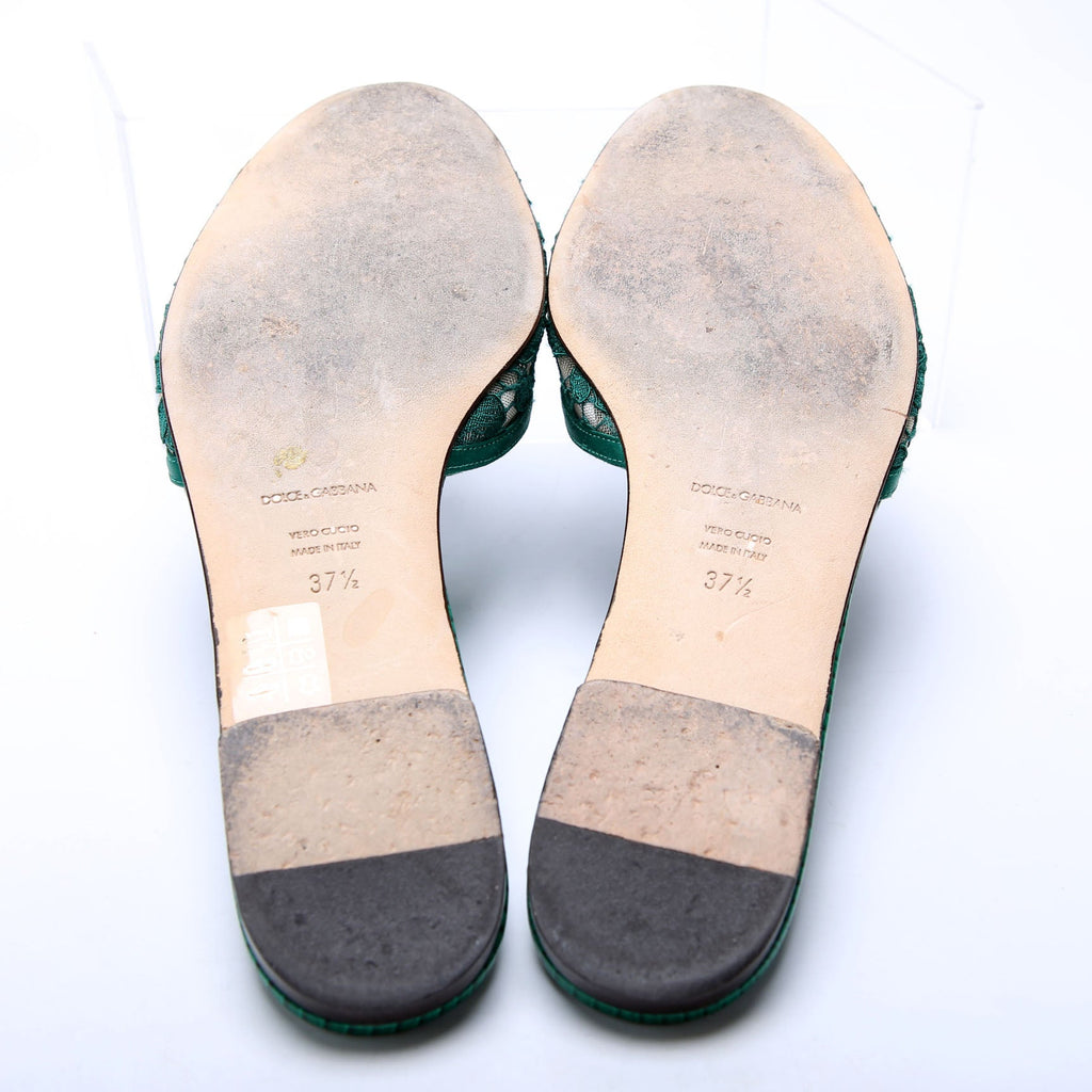 Bianca Lace Crystal Flats Size 37.5 Green