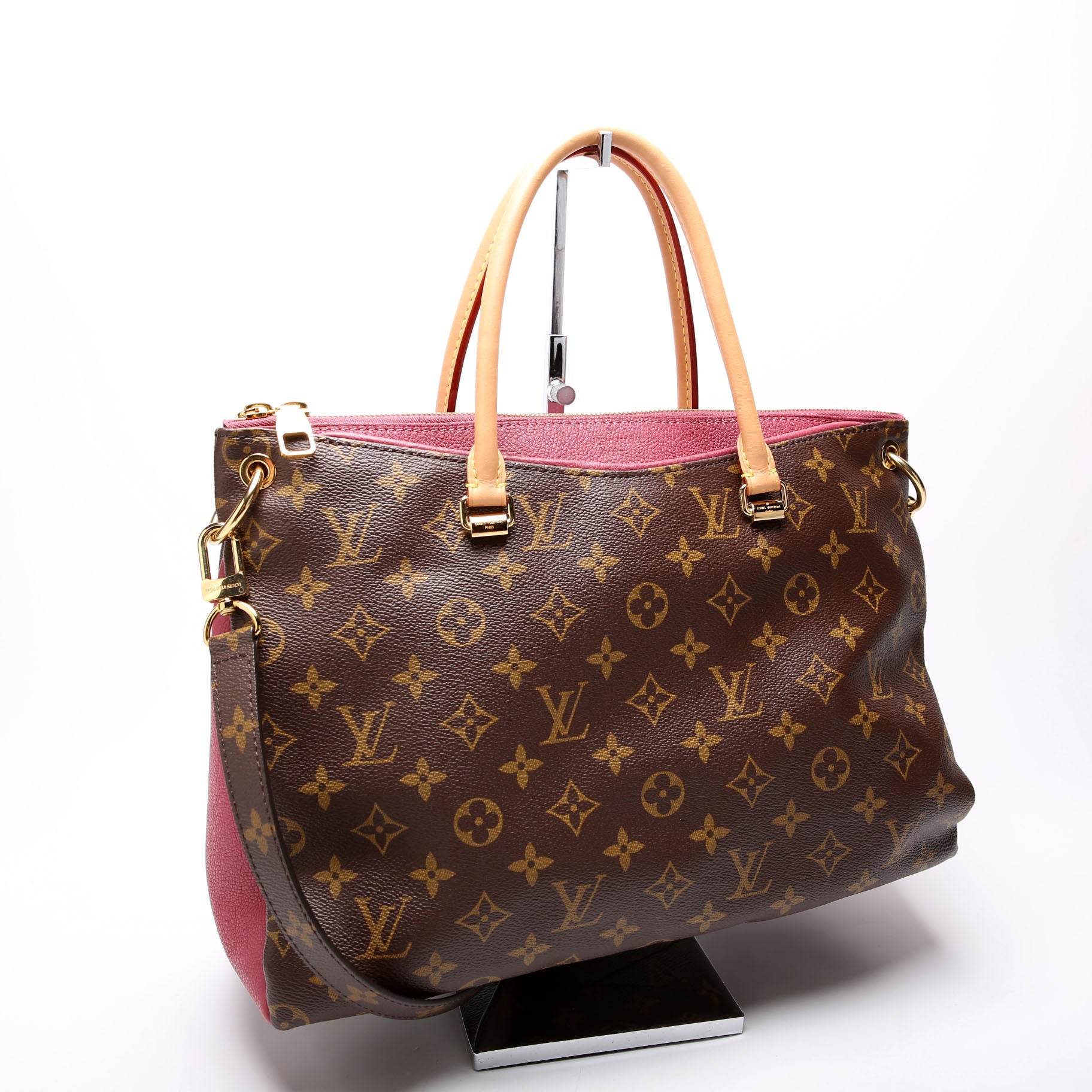 Pallas Tote Monogram Leather Side Berry