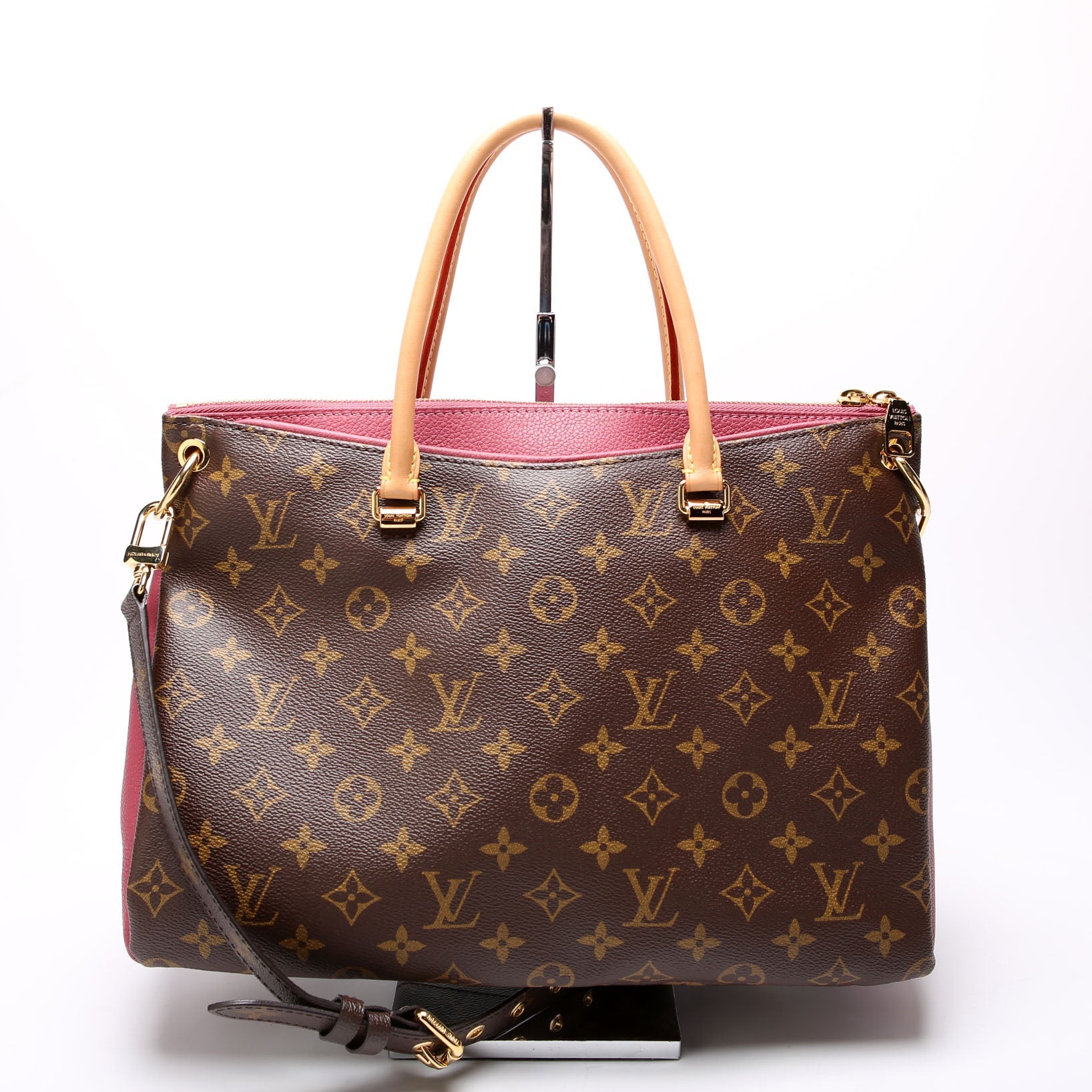 Pallas Tote Monogram Leather Side Berry