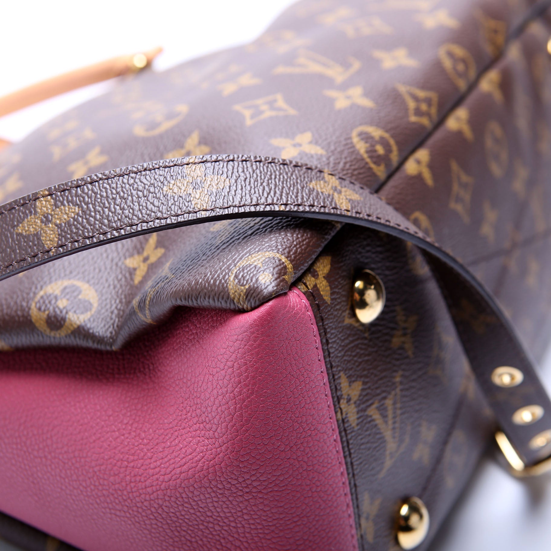 Pallas Tote Monogram Leather Side Berry