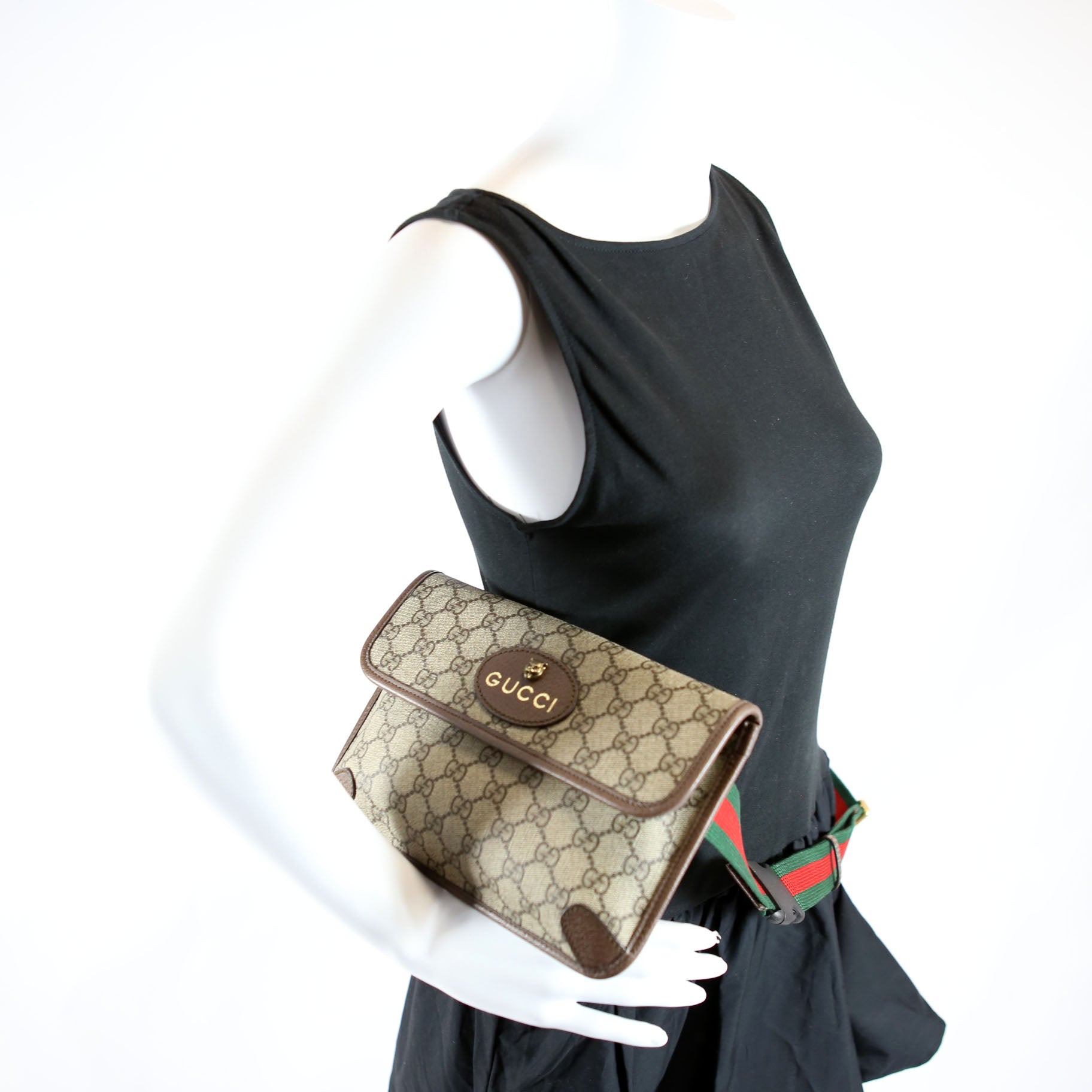 Gucci 493930 GG Supreme Neo Web Belt Brown