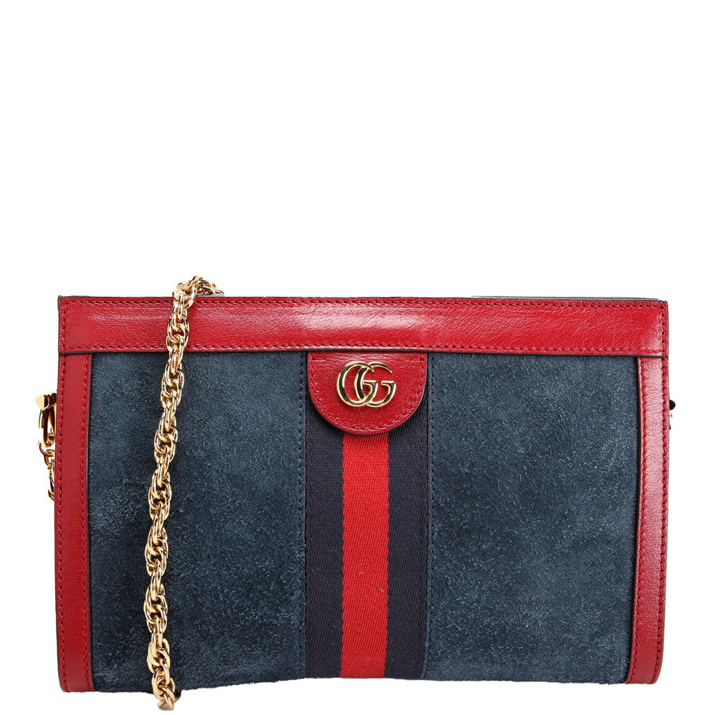 503877 Ophidia Suede Shoulder Small Navy/Red