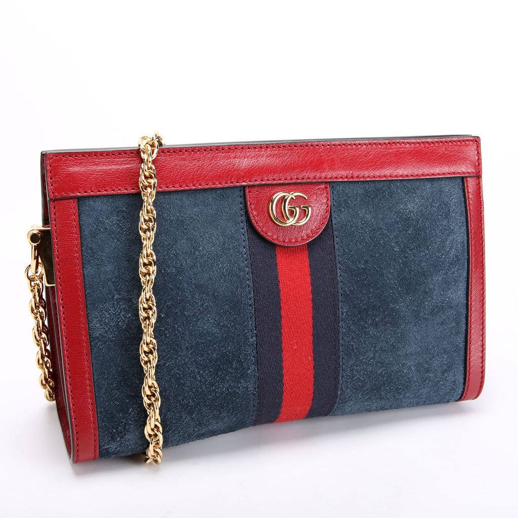503877 Ophidia Suede Shoulder Small Navy/Red