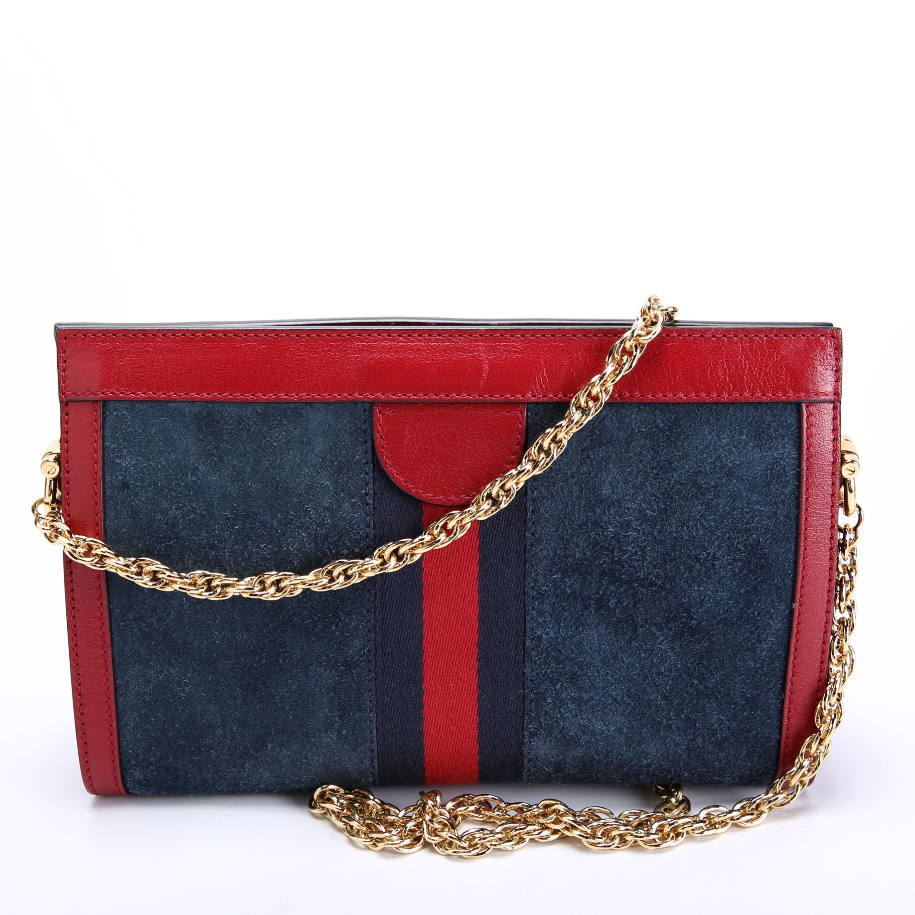 503877 Ophidia Suede Shoulder Small Navy/Red