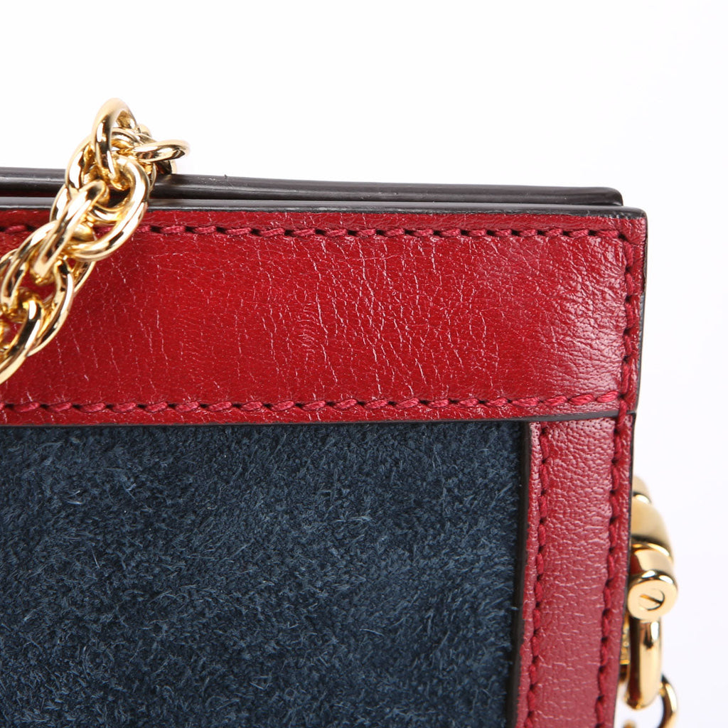 503877 Ophidia Suede Shoulder Small Navy/Red