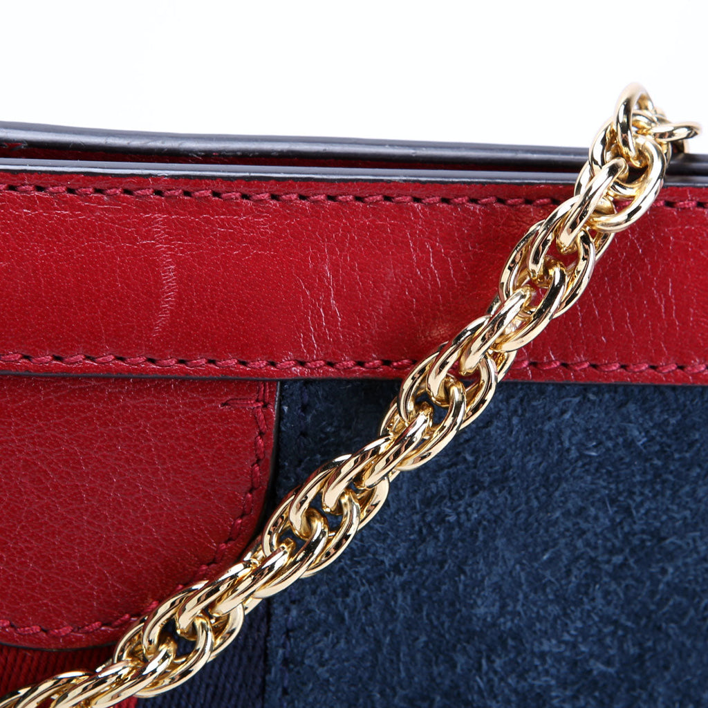 503877 Ophidia Suede Shoulder Small Navy/Red