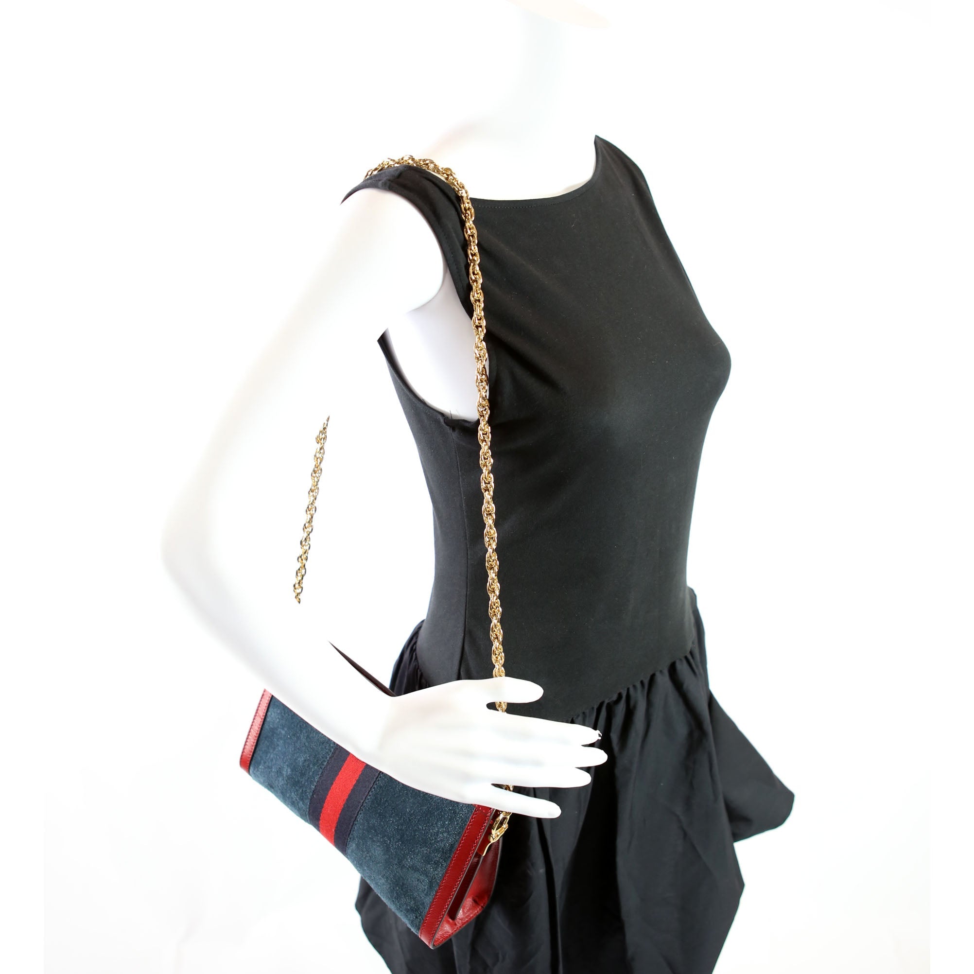 503877 Ophidia Suede Shoulder Small Navy/Red