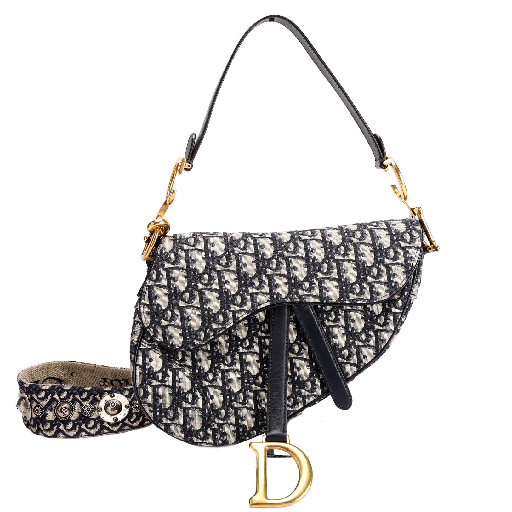 Saddle Bag With Strap Oblique Navy/Beige