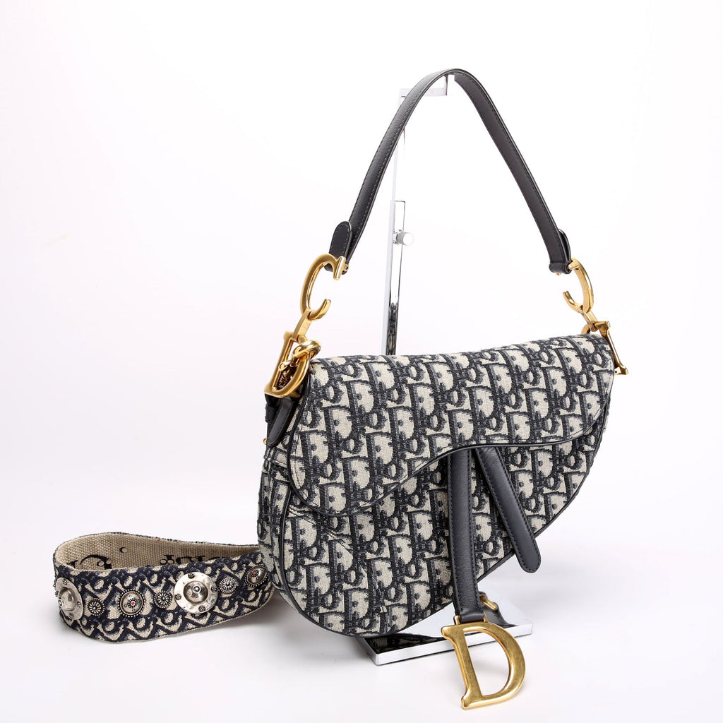 Saddle Bag With Strap Oblique Navy/Beige