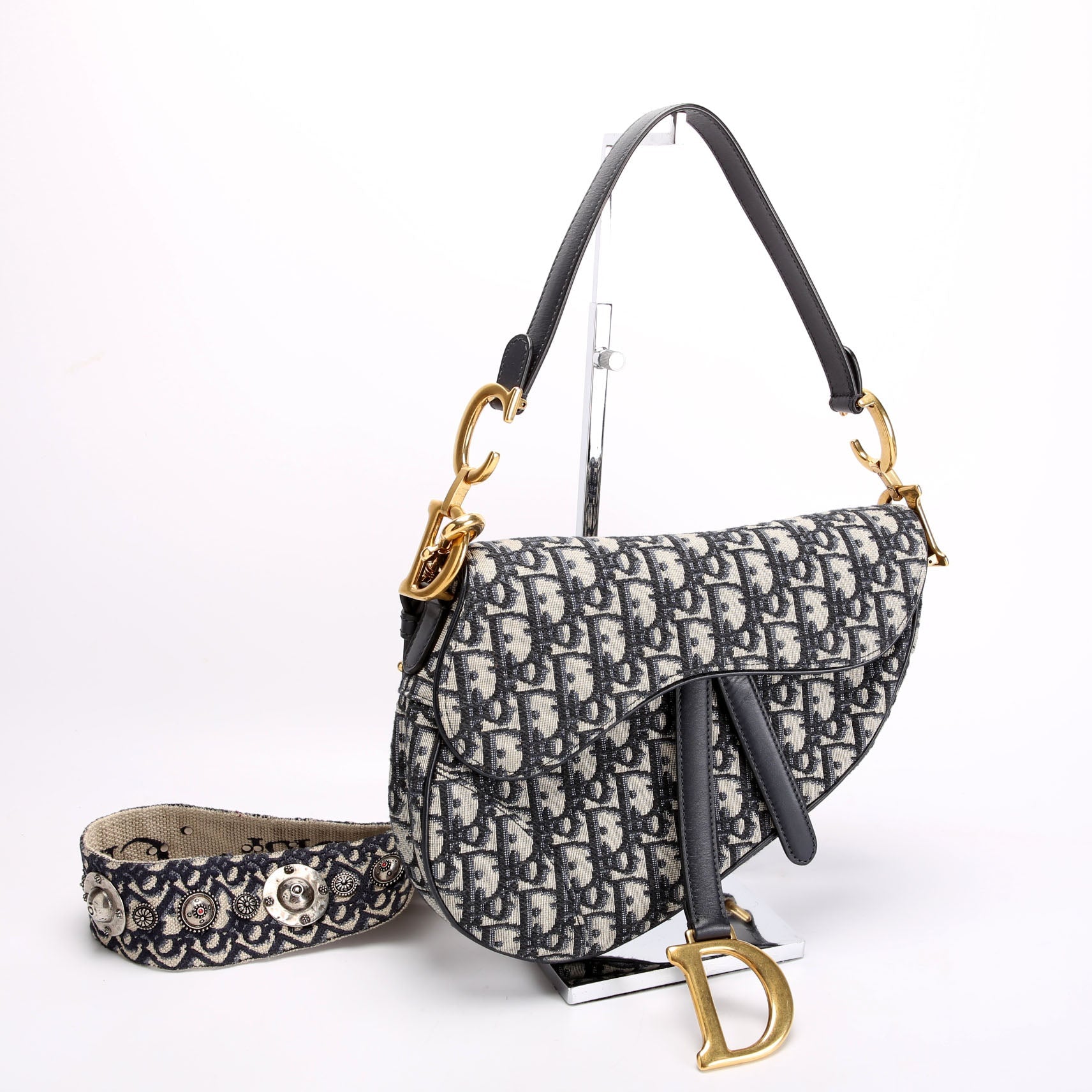 Saddle Bag With Strap Oblique Navy/Beige