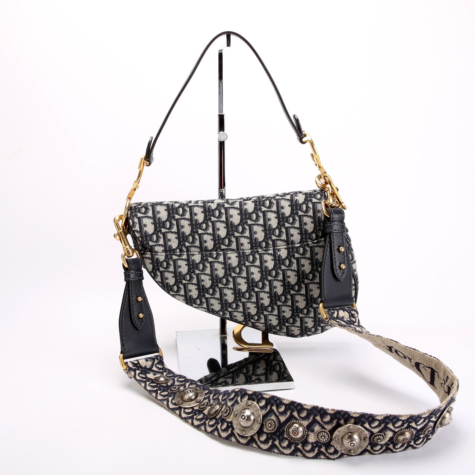 Saddle Bag With Strap Oblique Navy/Beige