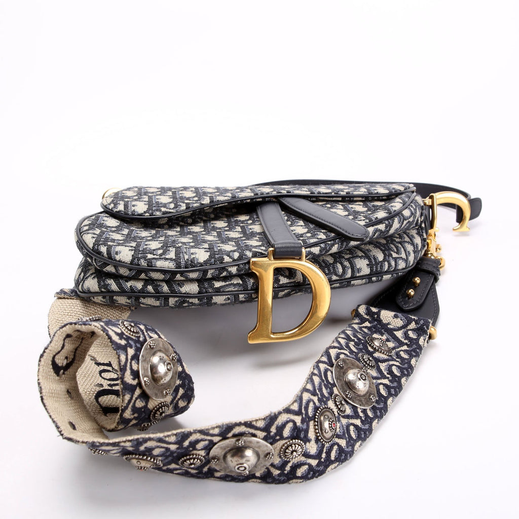 Saddle Bag With Strap Oblique Navy/Beige