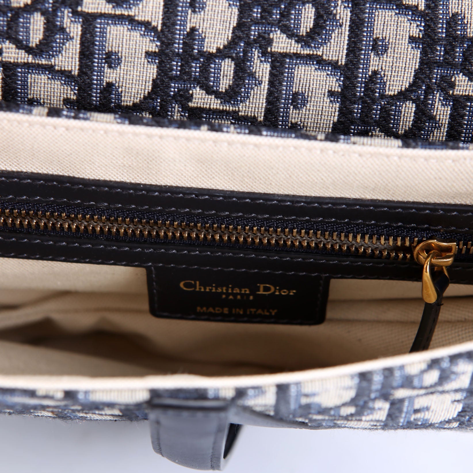 Saddle Bag With Strap Oblique Navy/Beige