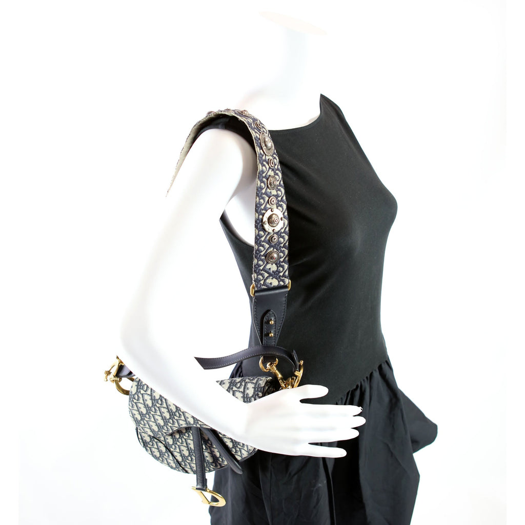 Saddle Bag With Strap Oblique Navy/Beige