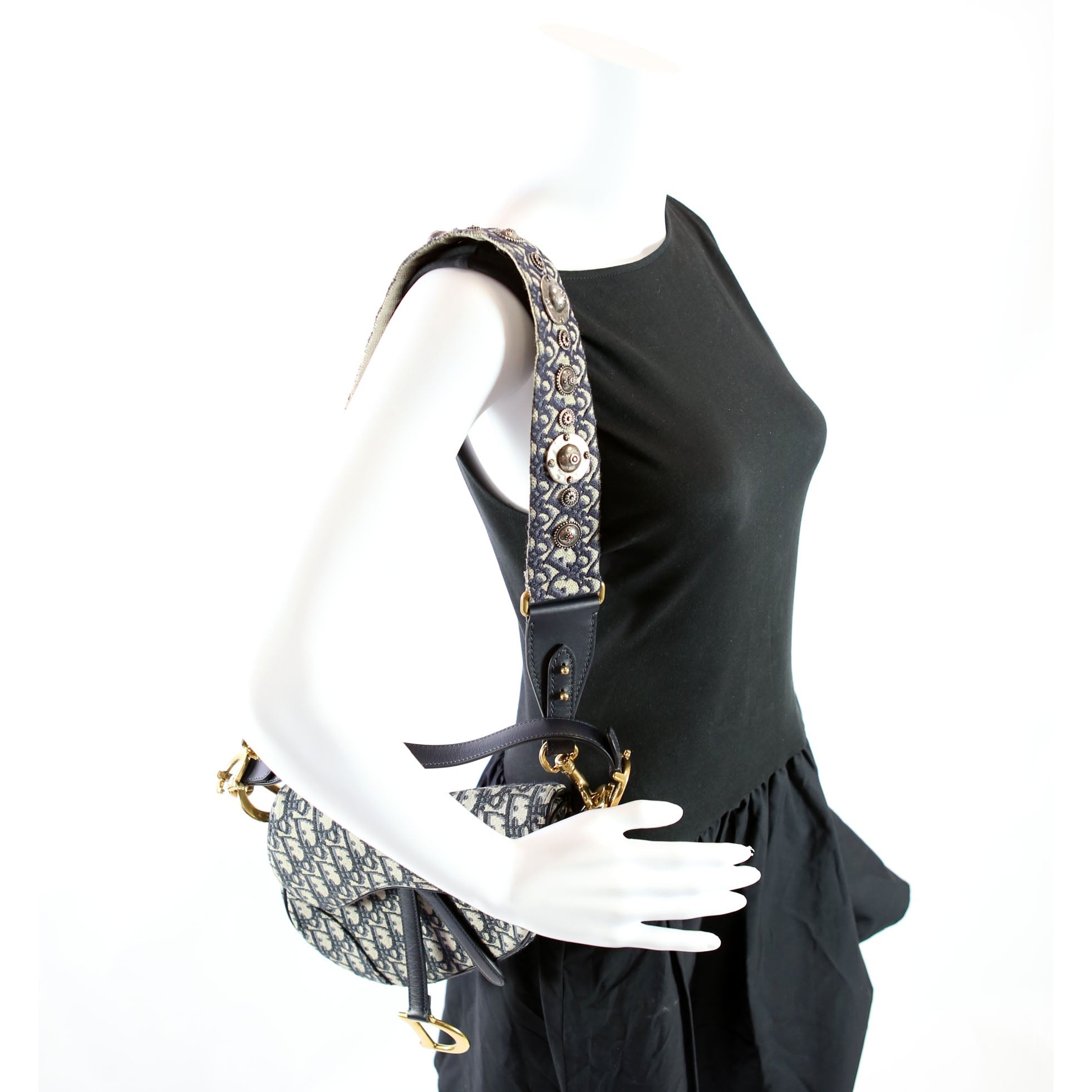 Saddle Bag With Strap Oblique Navy/Beige