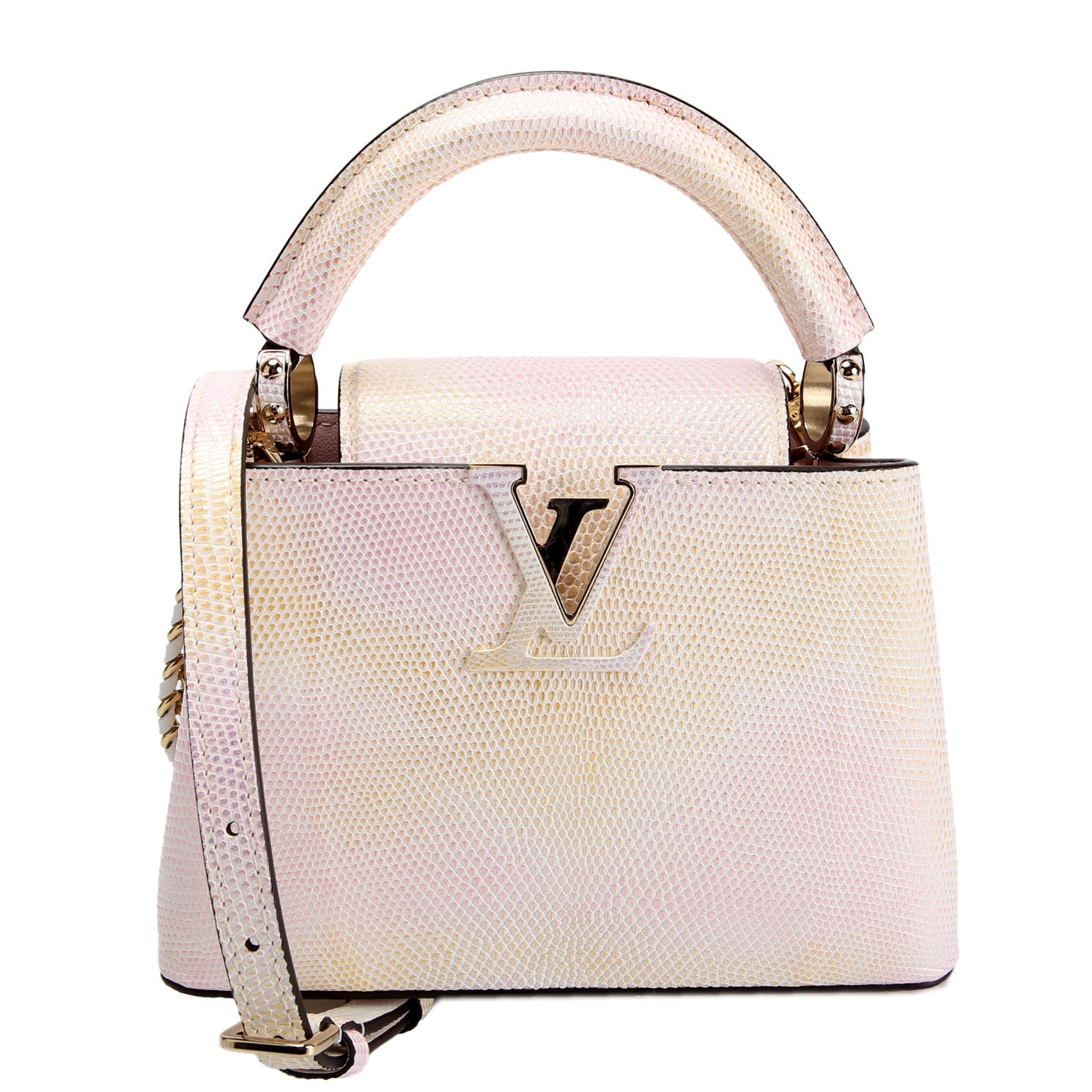 Capucines Mini Metallic Lizard Pink