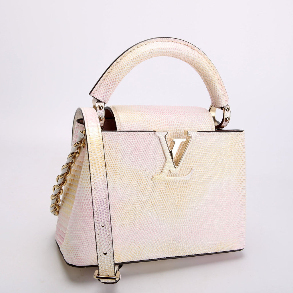Capucines Mini Metallic Lizard Pink