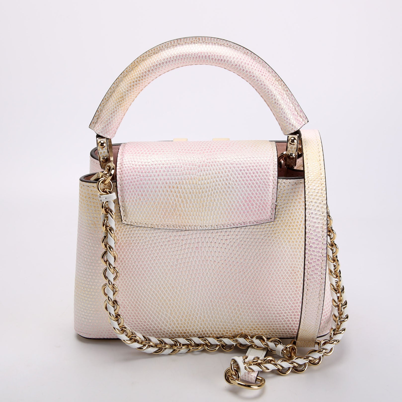 Capucines Mini Metallic Lizard Pink