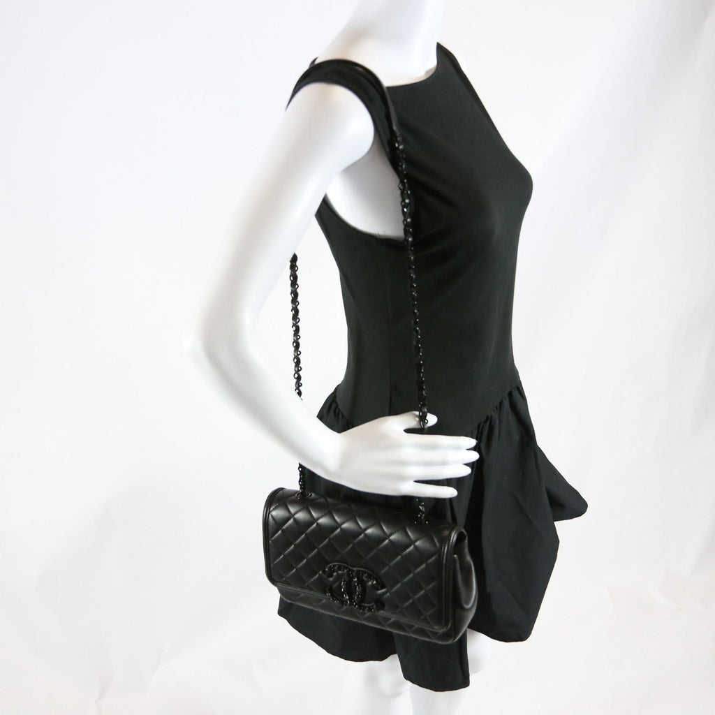 CC Filigree Flap Bag Medium Lambskin 30M Black