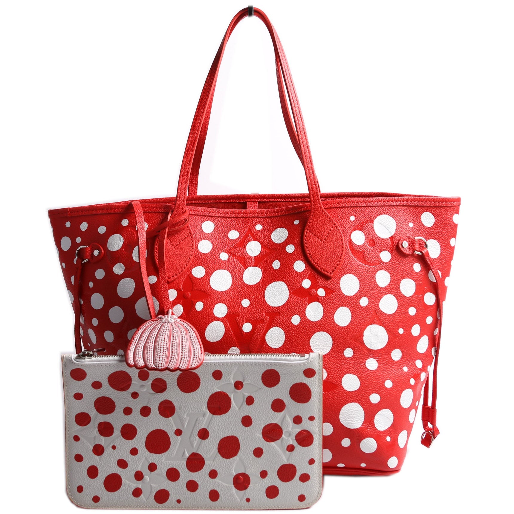 LV x YK Infinity Dots Neverfull with Wallet MM Empreinte Red and White