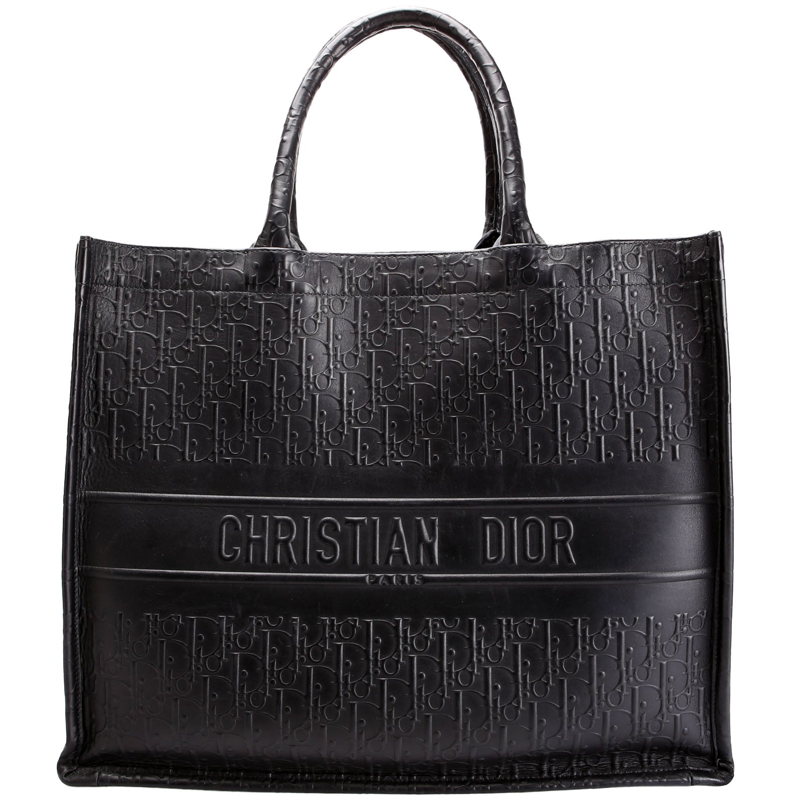 Book Tote Large Calfskin Embossed Black