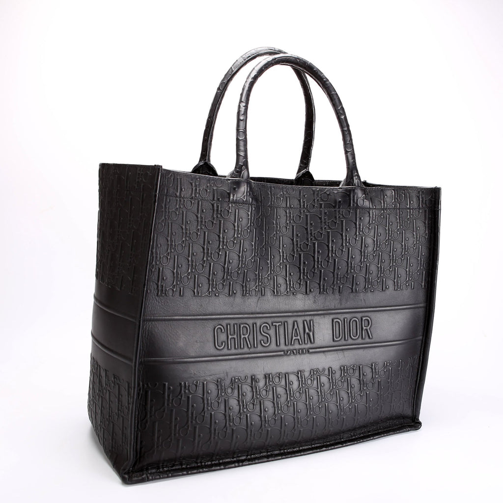 Book Tote Large Calfskin Embossed Black