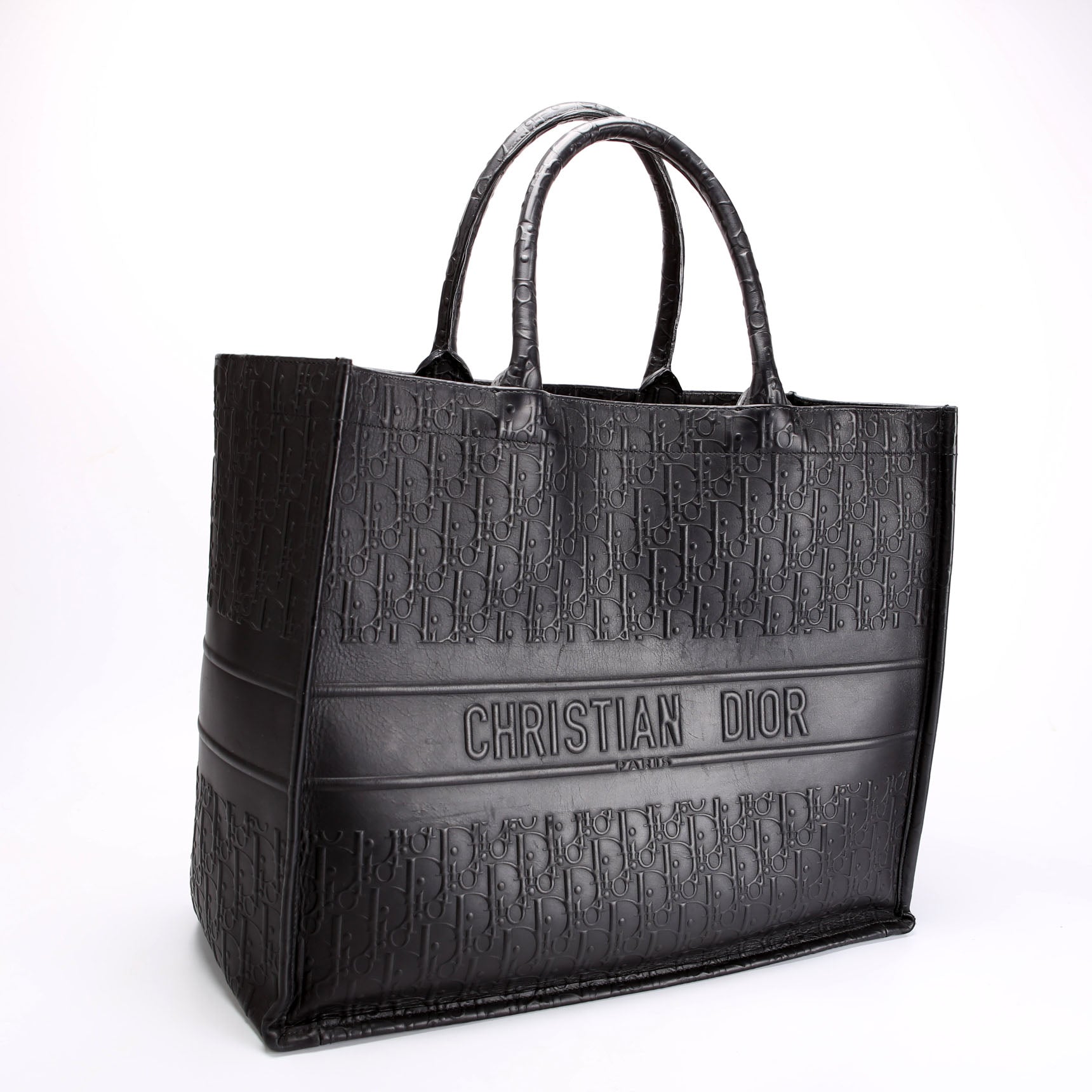 Book Tote Large Calfskin Embossed Black