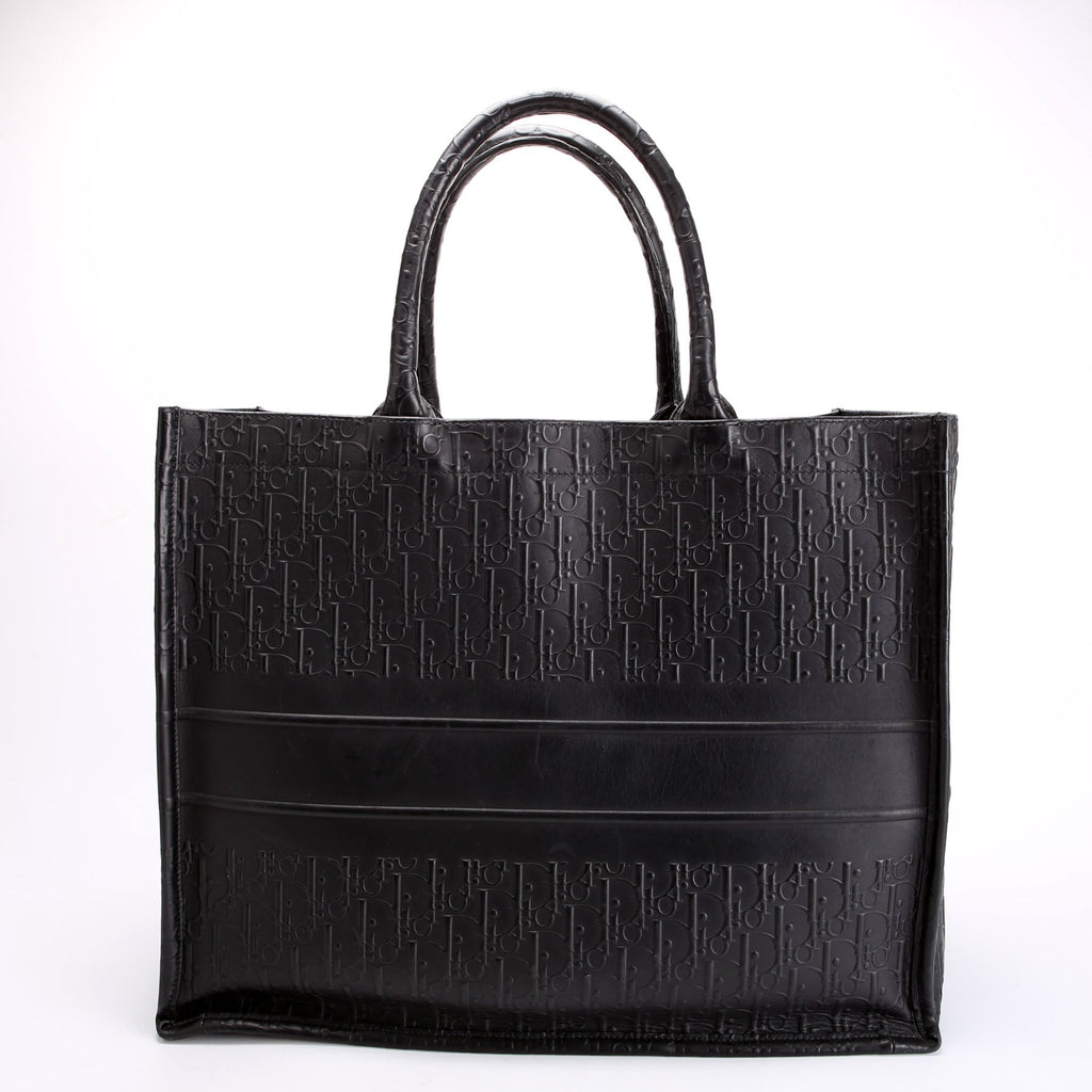 Book Tote Large Calfskin Embossed Black